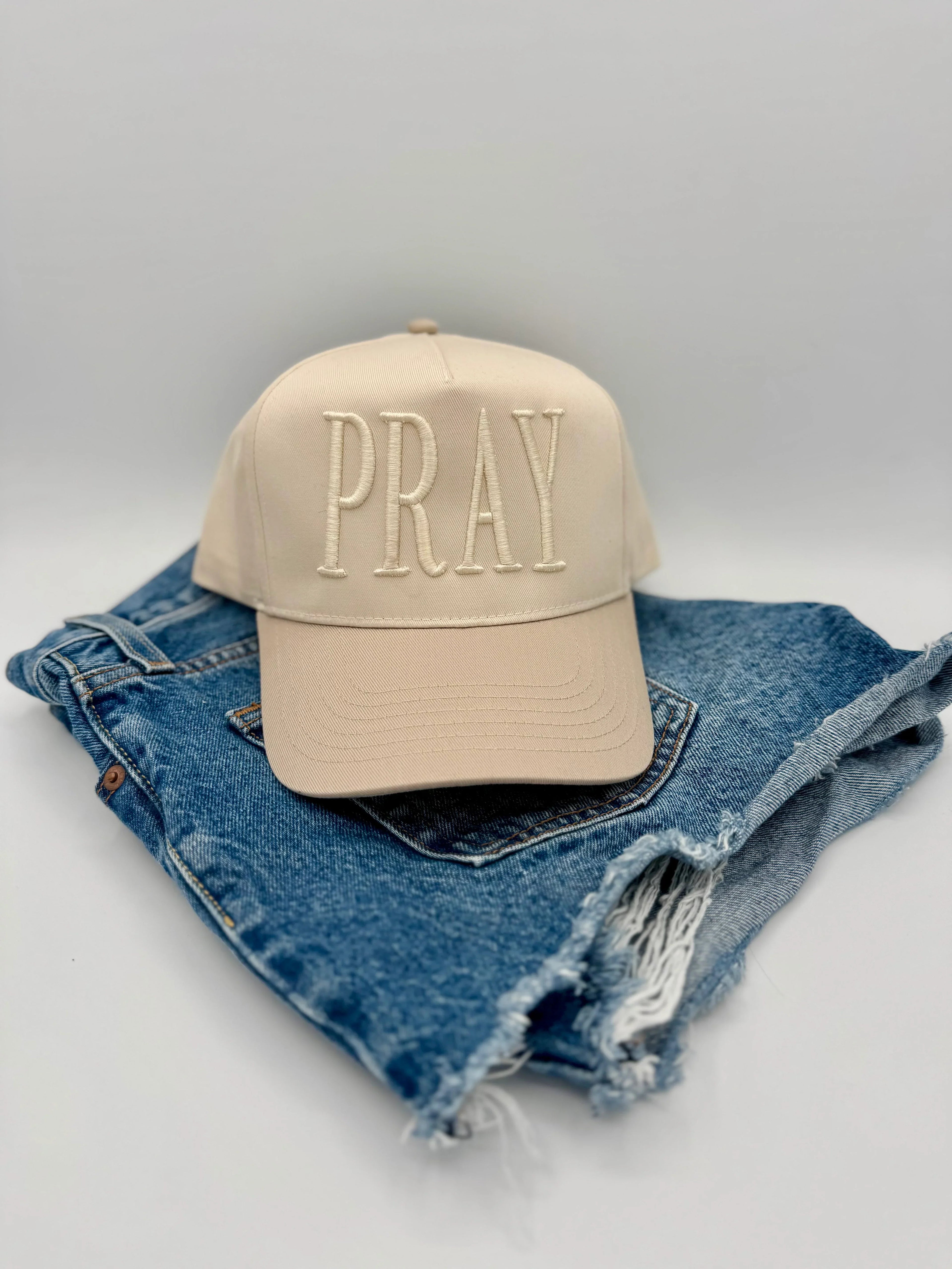 Monochromatic Puff Embroidered PRAY Hat | Minimalist Faith Hat