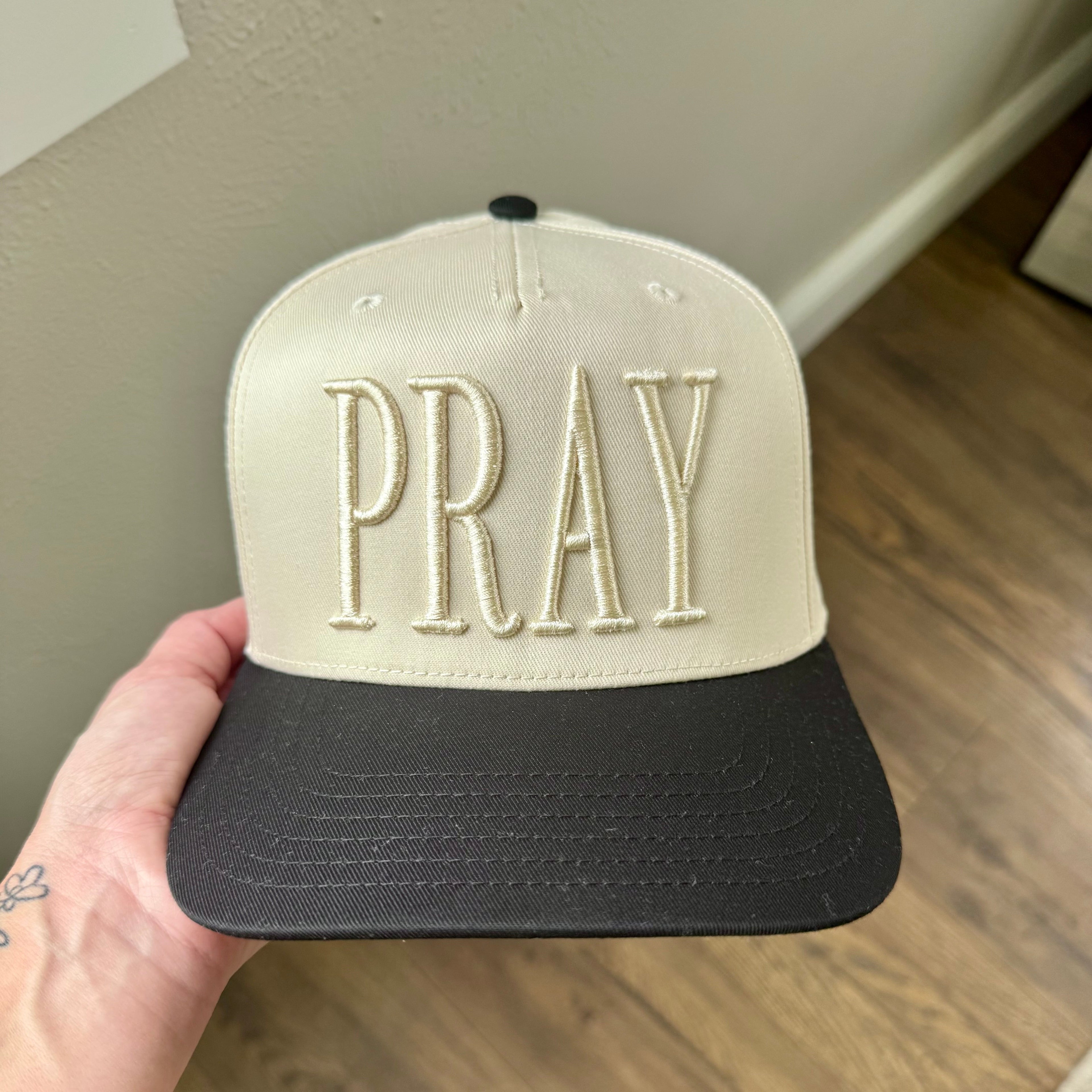 Monochromatic Puff Embroidered PRAY Hat | Minimalist Faith Hat