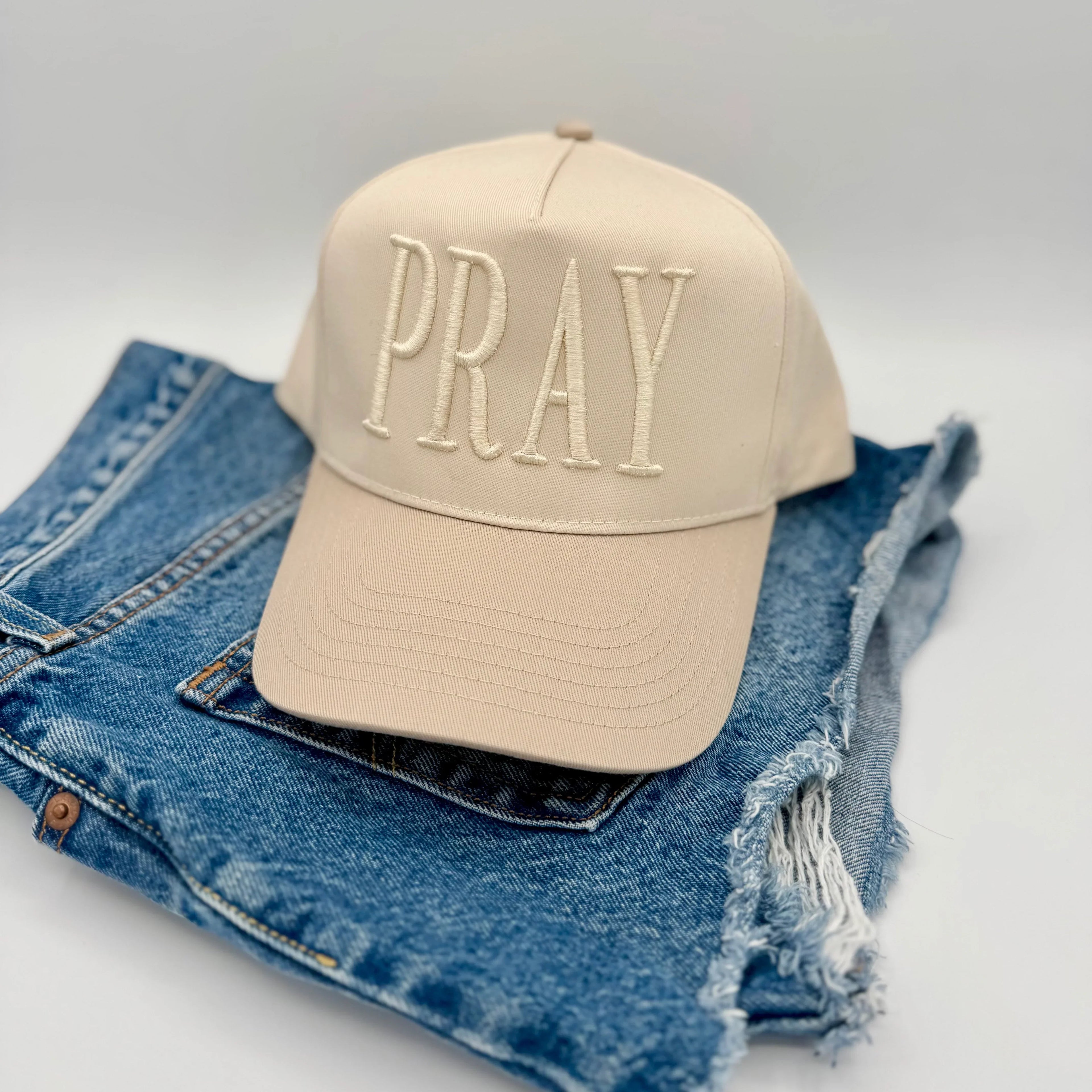 Monochromatic Puff Embroidered PRAY Hat | Minimalist Faith Hat
