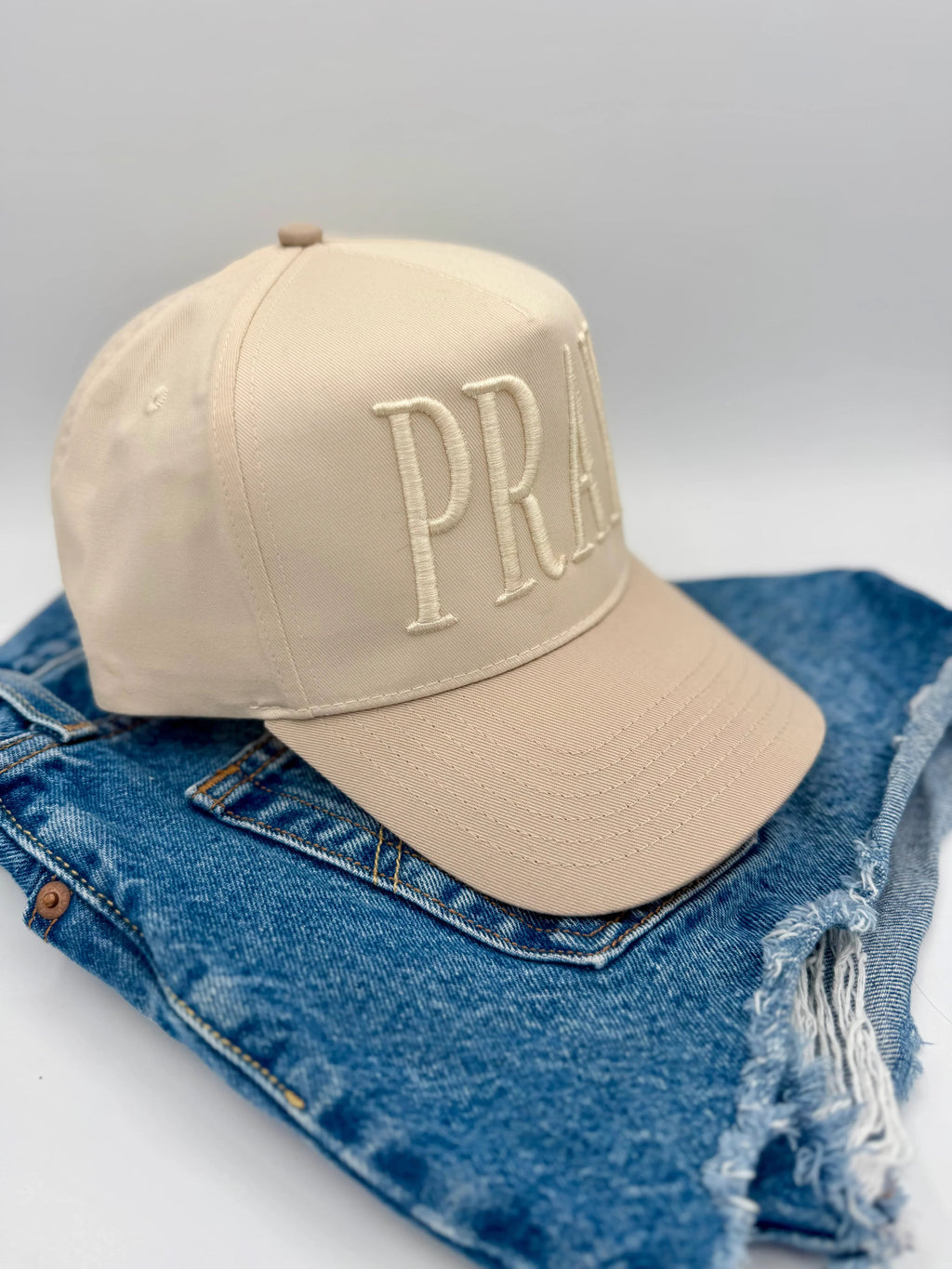 Monochromatic Puff Embroidered PRAY Hat | Minimalist Faith Hat