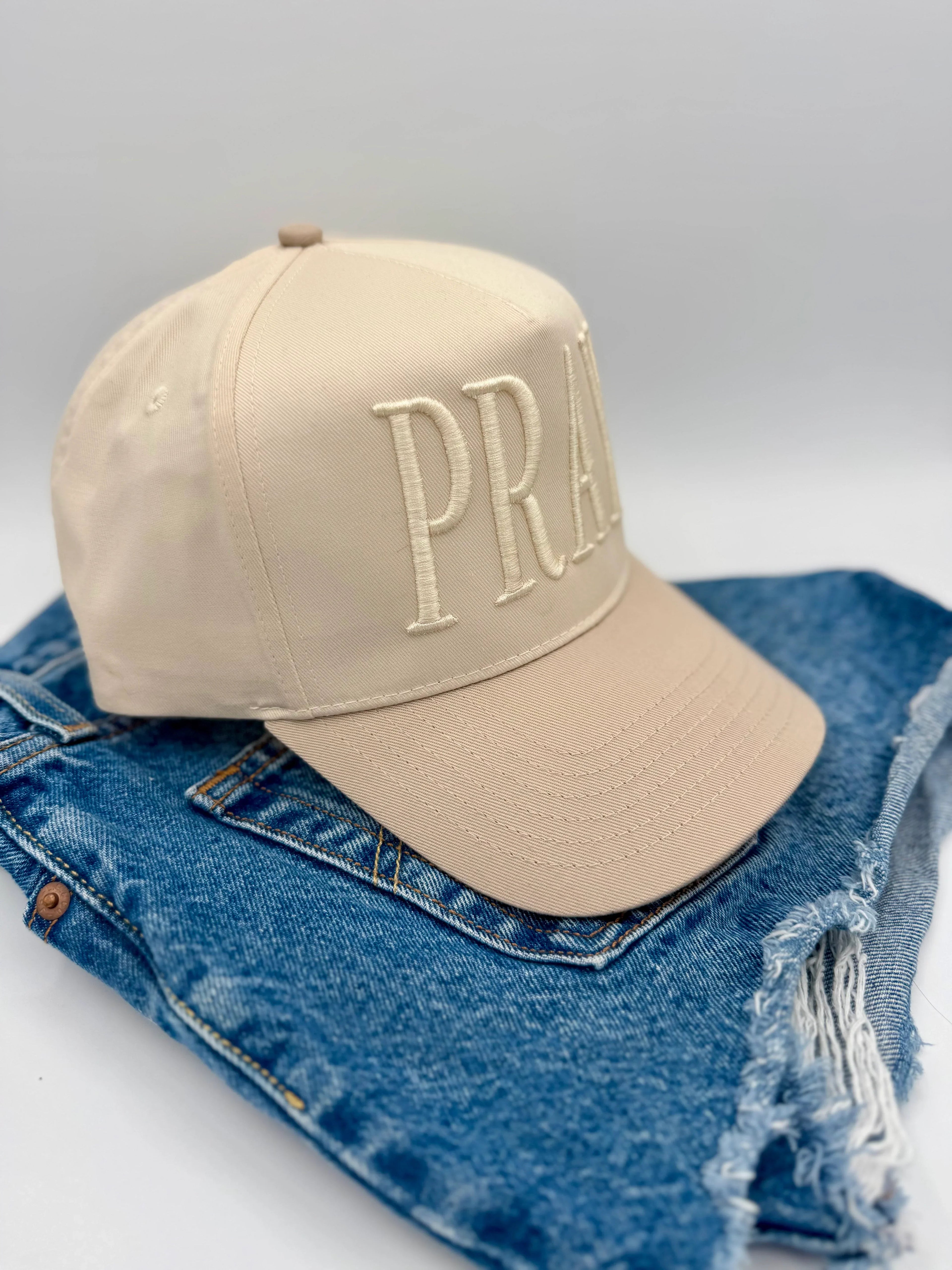 Monochromatic Puff Embroidered PRAY Hat | Minimalist Faith Hat